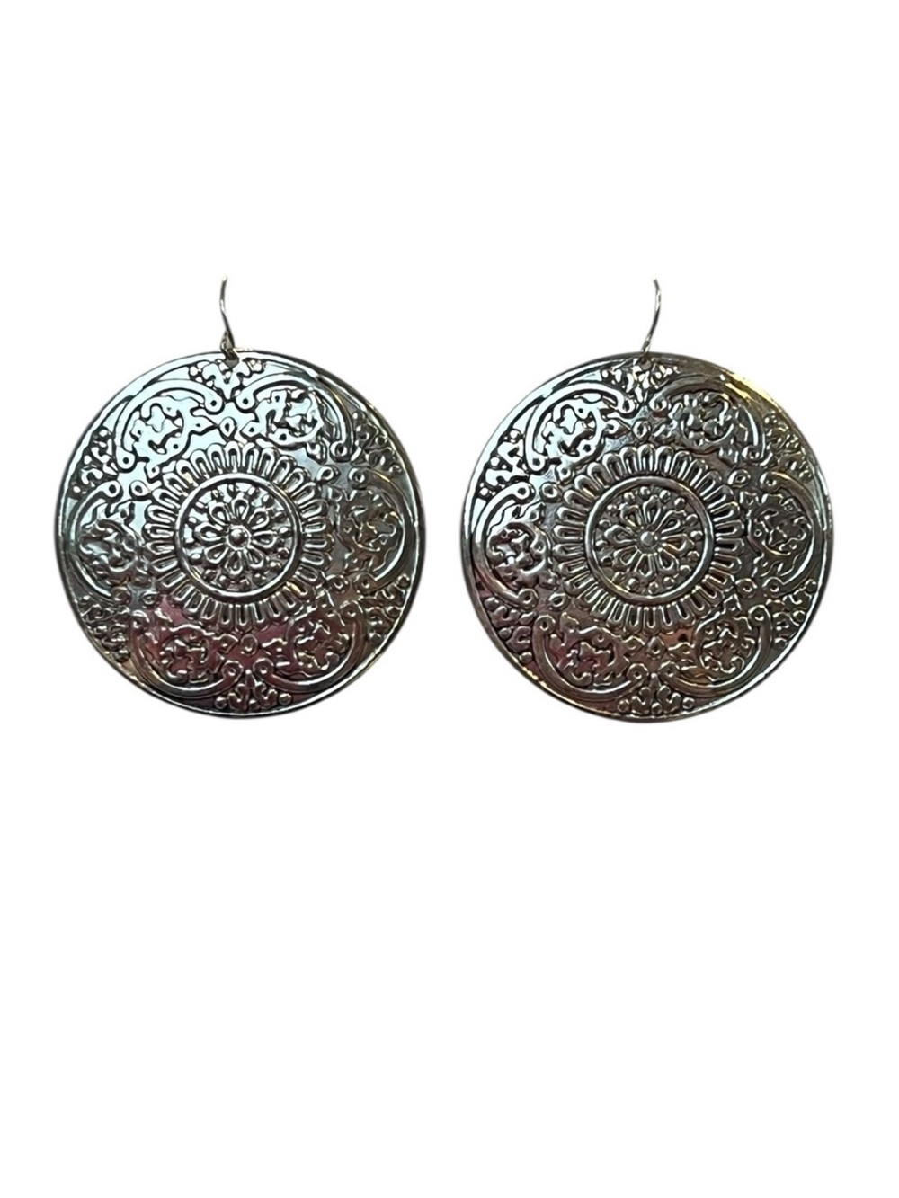 Vintage Inspired Silvertone Oversized Medallion Round Earrings